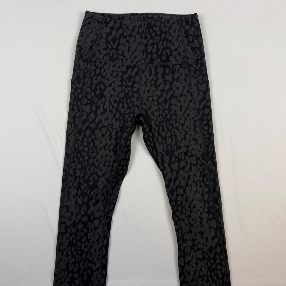 Varley Womens XS High Rise‎ Leopard Print Athletic Leggings Black Grey Pockets